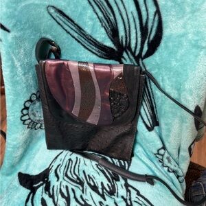 Anne Marie Black and Plum Leather Patchwork Crossbody Bag